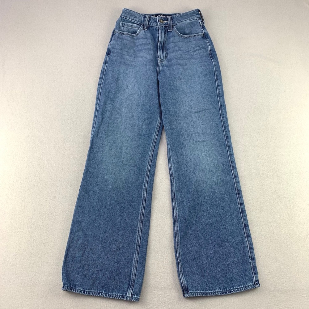 Hollister Ultra High-Rise Baggy Jeans Women 00R W23R Blue Denim 100% Cotton